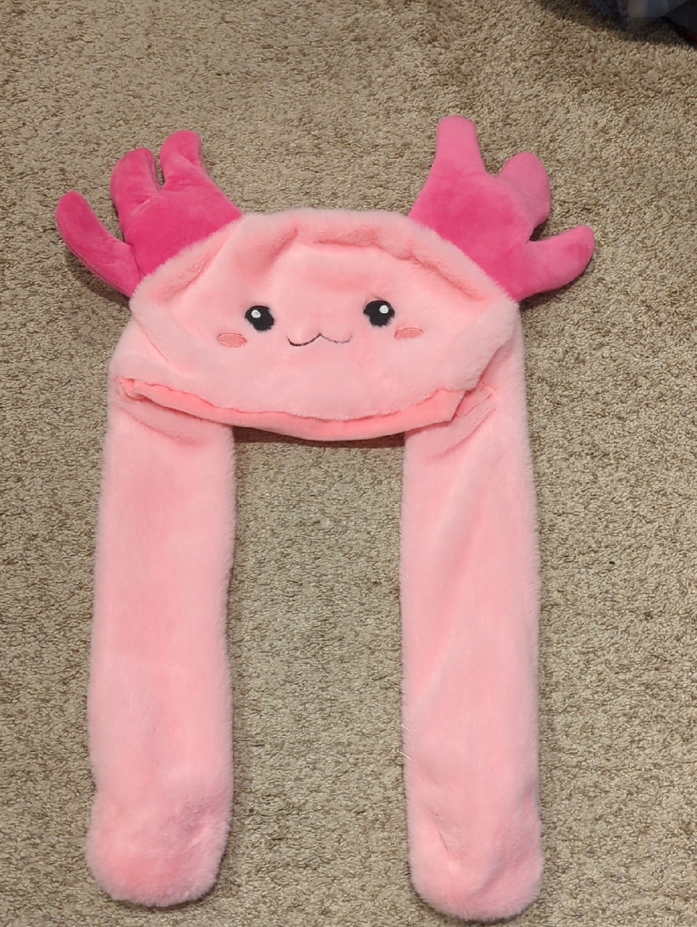 Pink Plush Axolotl Hat with Ear Flaps/ Movement